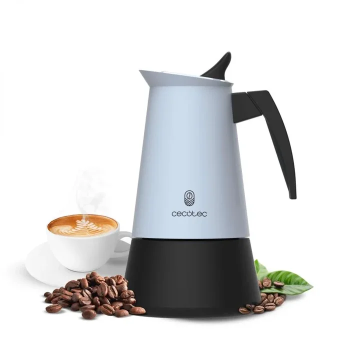 Cecotec Cafetera Italiana Piccolina 900 Blue, Capacidad 450 ml para 9 tazas, Diseño elegante en Acero, Filtro Acero Inoxidable, Apta para todas las superficies, Válvula de seguridad, Cierre silicona