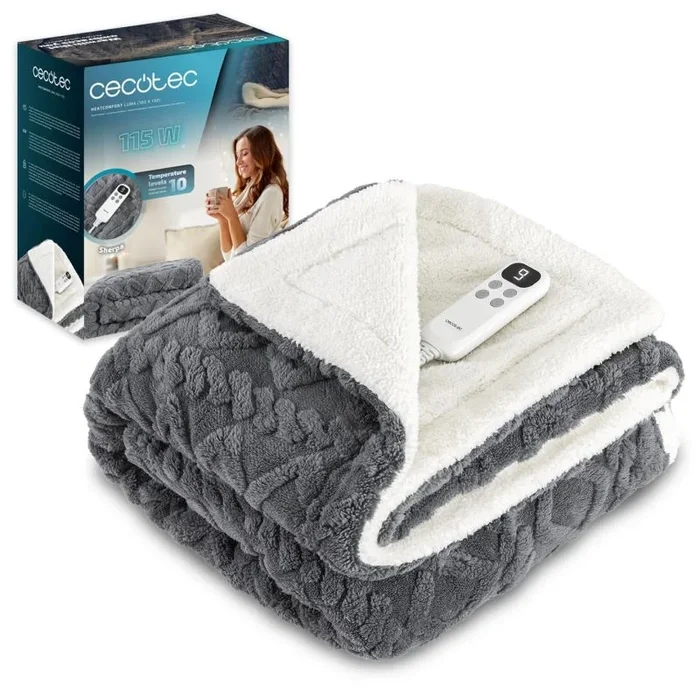 Cecotec HeatConfort Luma (160 x 130). Manta eléctrica 160×130 Manta Térmica con Apagado Automático y 10 Niveles de Temperatura Ajustables Sherpa