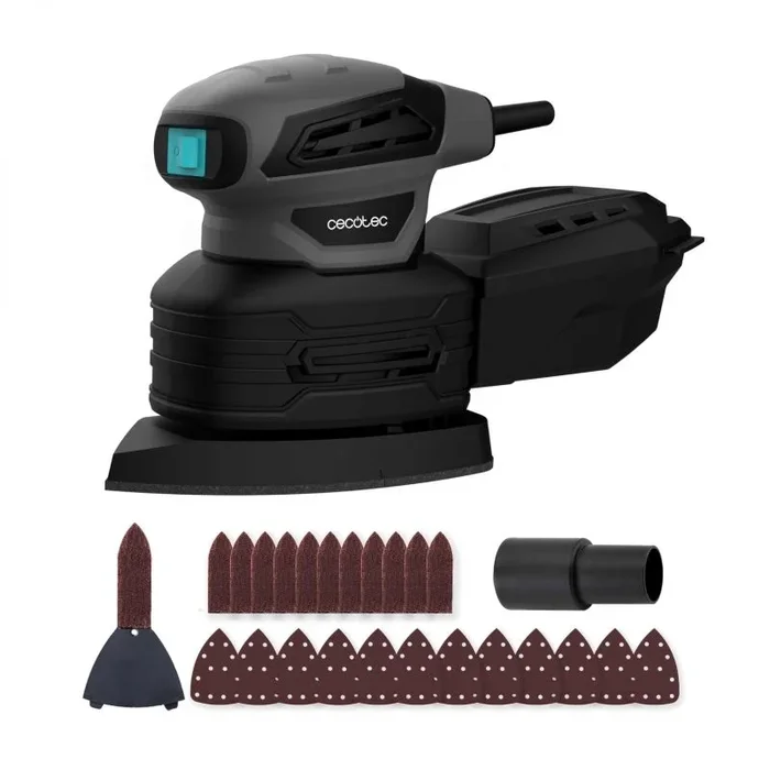 Cecotec Lijadora Eléctrica Orbital PerfectSurface 180 Delta. 180W, Accesorio FingerDetail, Forma de Delta, 12 Recambios de Disco, Cable de 3m, Depósito de Polvo y Conexión para el Aspirador