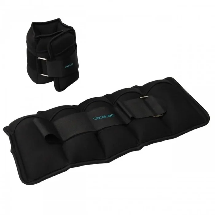 Cecotec Pesas para Tobillo y Muñecas Ajustables Drumfit AnkleBell 2500 Neo. Set de 2 Tobilleras Ajustables con Velcro, Peso Adaptable de 0,5 a 2,5kg, Incluye 5 Sacos de 500g de Arena, 37x16x3.5cm