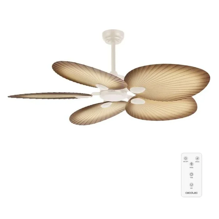 Cecotec Ventilador de Techo EnergySilence Aero 5200 Palm, Motor DC 36W, Diámetro 132 cm, Mando, Temporizador, 6 Velocidades, Verano e invierno, Rotación aspas, Altura ajustable 15-25 cm, Silencioso