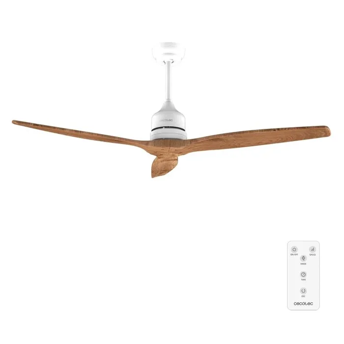 Cecotec Ventilador de Techo EnergySilence Aero 5270 White&BlackWood, Motor DC 40W, Diámetro 132 cm, Mando, Temporizador, 6 Velocidades, Verano e invierno, Altura ajustable 15 o 25 cm, Silencioso