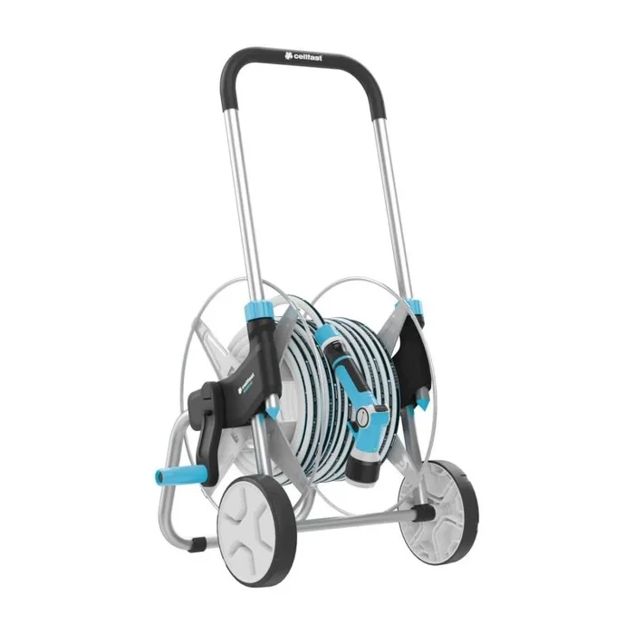 Cellfast Explorer 55-064 – Carro de manguera de jardín Multiflex ATSV™ de 3/4″ (20 m, boquilla de pistola multifuncional, 2 conectores rápidos)