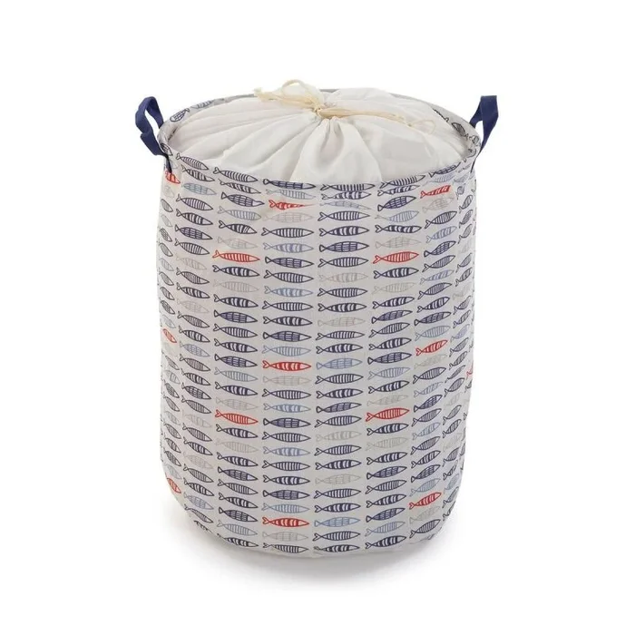 Cesto para la ropa sucia versa peces poliéster textil (38 x 48 x 38 cm)