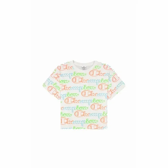 Champion Legacy Color Ground All-over Croptop S/S Camiseta, Color Blanco., M, Mujer