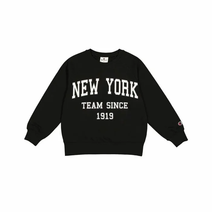 Champion Legacy Script Shop G (405044) -Ultra-Light Soft Compact Powerblend Fleece Crewneck & Rib Cuffs Chandal Bebe, Negro (KK001), 7-8 años para Niñas