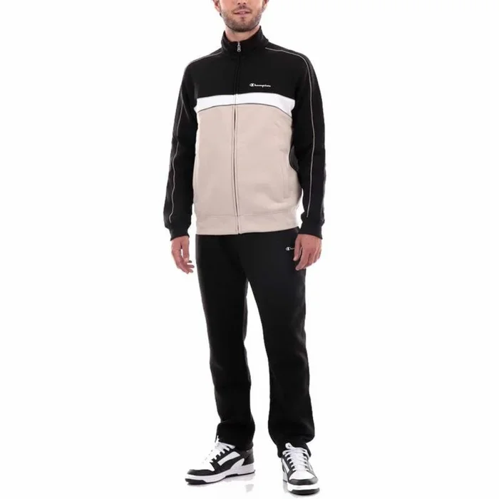 Champion Legacy Sweatsuits-Colorblock Powerblend Fleece Full Zip Chándal Deportivo, Negro Gris Plateado Blanco, L para Hombre