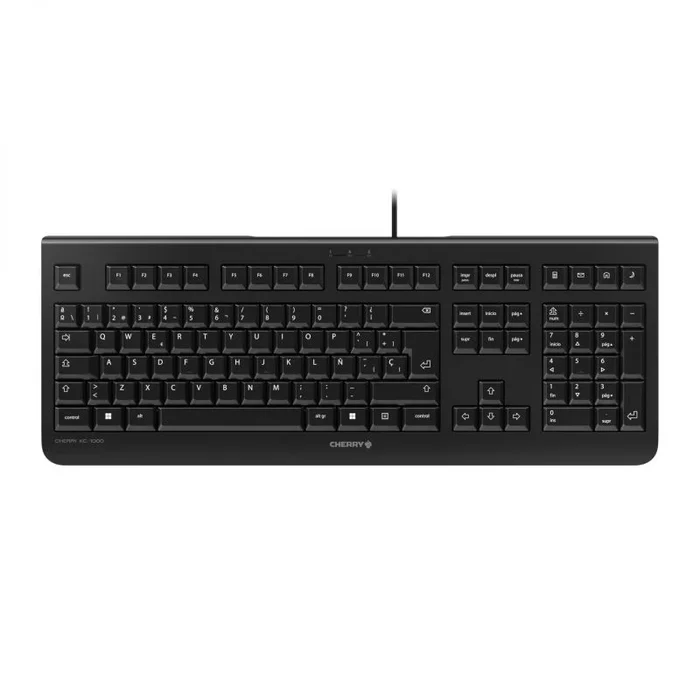 CHERRY KC 1000, Teclado con Cable, Disposición Portuguesa (QWERTY), Plug & Play Mediante Puerto USB, Diseño Plano, Pulsación Silenciosa, Negro