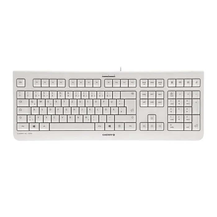 CHERRY KC 1000, Teclado con Cable, Distribución de Teclado Francés (AZERTY), Plug & Play a través de USB, Diseño Plano, Tecleo Silencioso, Blanco/Gris