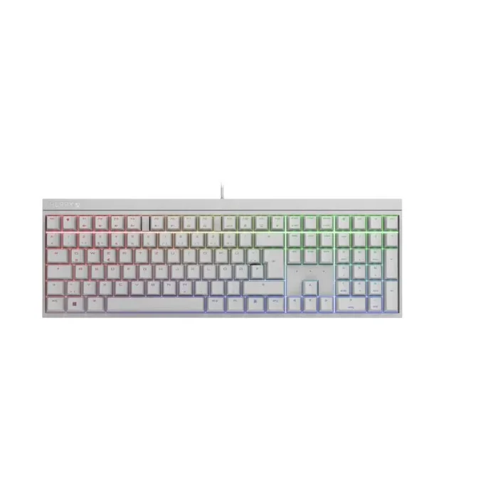 CHERRY MX 2.0S Teclado para juegos con cable con iluminación RGB, diseño alemán (QWERTZ), interruptores azules MX, blanco