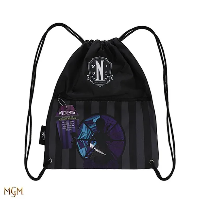 Cinereplicas Wednesday – Merlina Addams con Cello Bolso con cordón 39 * 34cm- Licencia oficial