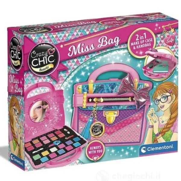 Clementoni Crazy Chic Miss Bag Neceser para niña, Estuche Lavable, Juego de cosméticos para niños de 6 años, Bolsa con Maquillaje, Multicolor, Medium (18734)