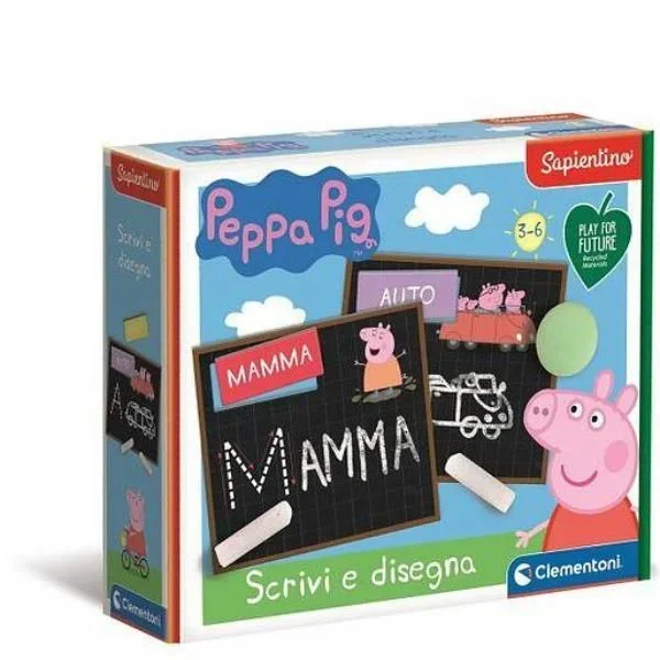 Clementoni- Sapientino Peppa Pig Dibujar, Educativo 3 años con pizarras borrables – Juego para Aprender a Escribir, Desarrollo del lenguaje – Fabricado en Italia, Multicolor (16353)