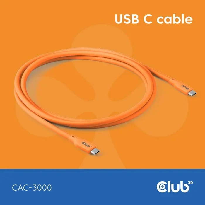 Club 3D CAC-3000 USB4 Gen2x2 Tipo-C bidireccional naranja 4K60Hz, Fecha 20Gbps, PD 240W (48V/5A) EPR M/M 2m Naranja