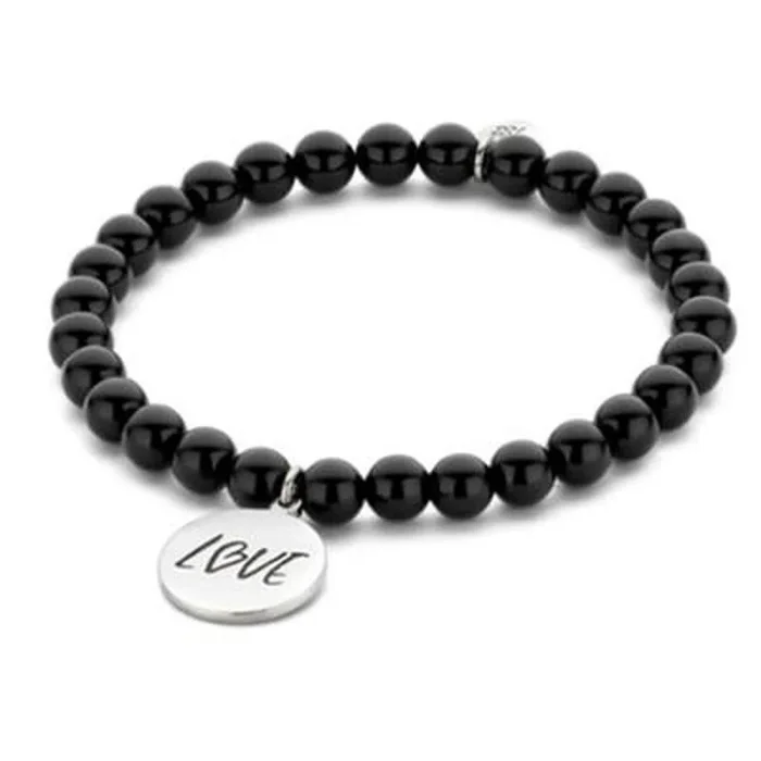CO88 – Pulseras (6 mm), diseño con texto «Love Charm», color negro