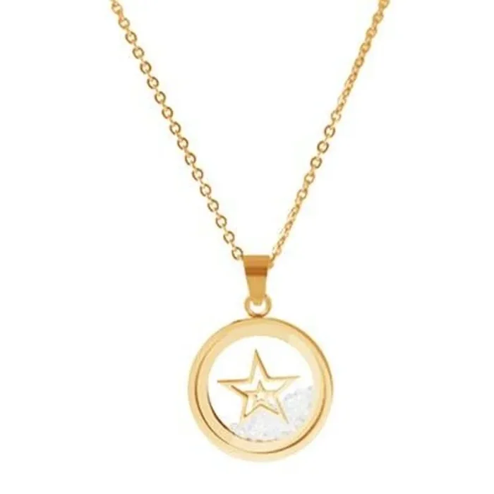 CO88 Necklace with Pendant filled with cz stones and a star 38+5 cm ipg