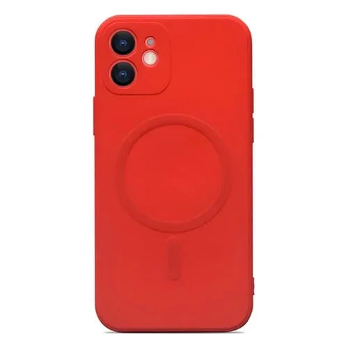 Cobertura Completa Silicona Líquida Caso Teléfono Magsafe iPhone 12 (Rojo Oscuro)