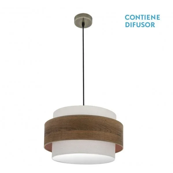 Colgante myriam 2xe27 cuero/madera oscura regx50x50 cm