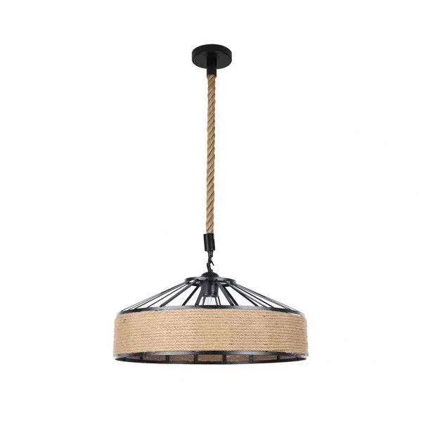 Colgante peq. caña 1xe27 negro cuerda de cañamo regx30x30 cm