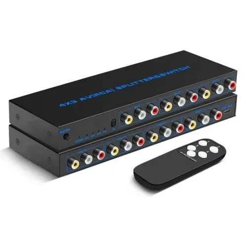 Conmutador AV Compuesto RCA 4 Entradas 3 Salidas Caja Divisora Señal Audio Vídeo Enchufe Europeo