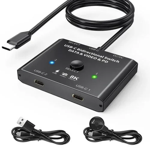 Conmutador Bidireccional Divisor HD 10 Gbps Tipo-C USB-C Kc-C201 8K30