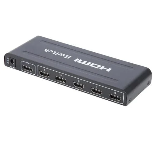 Conmutador HDMI Full HD 1080P 5 Puertos con Control Remoto e Indicador Led (Negro)