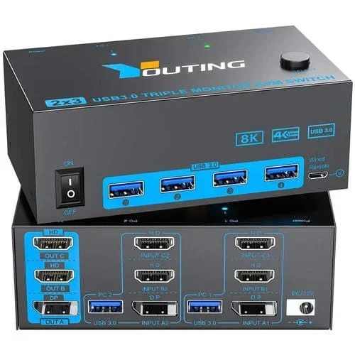 Conmutador KVM USB 3.0 YOUTING KC-KM434B 2 entradas 3 salidas (Blanco)