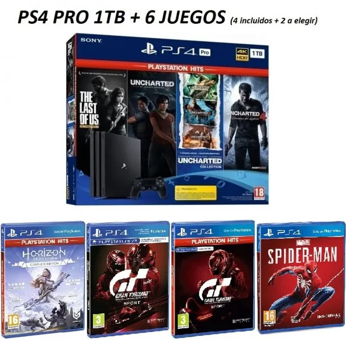 Consola ps4 pro 1tb + 4 juegos the last of us + uncharted legacy + uncharted collection + uncharted 4 + regalo 2 juegos extra