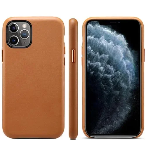 Contraportada para iPhone 12 Pro Max Cordero Grano PU Caja del Teléfono (Marrón)