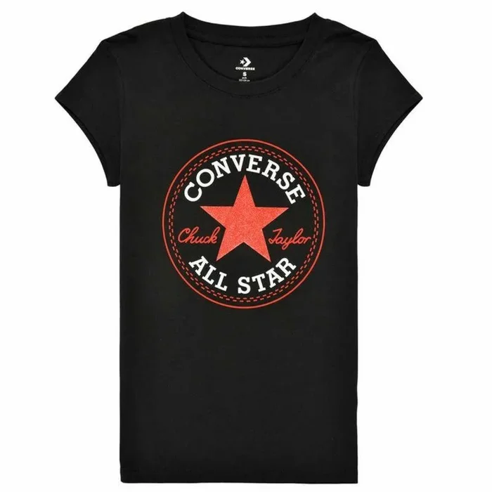 Converse Camiseta de Manga Corta Marca Modelo Camiseta de Manga Corta Infantil Timeless Chuck Patch G Negro 100% algodón