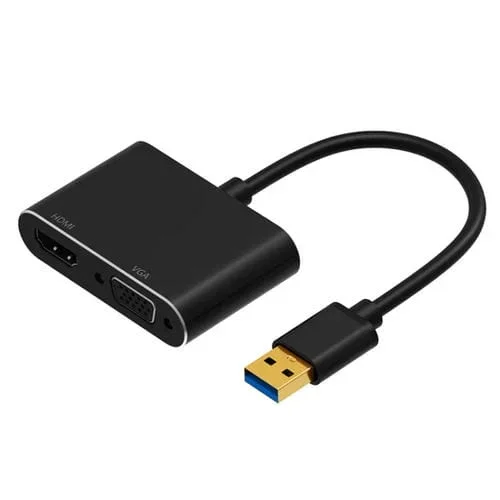 Convertidor 2 en 1 USB 3.0 a VGA + HDMI 5201B Video HD (Negro)