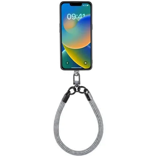 Cordón corto universal para teléfono cuadrícula blanca y negra