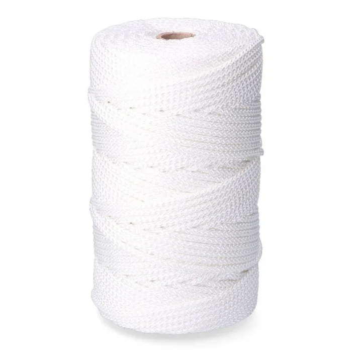 Cordón trenzado de poliéster granete (200 metros de largo y calibre de Ø6 mm) color blanco