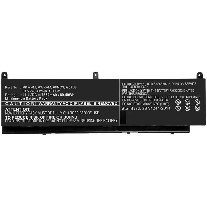 CoreParts Laptop Battery for DELL 89.49Wh Li-Ion 11.4V 7850mAh, 68ND3, C903V, CR72X, G5FJ8, J0VNR, (89.49Wh Li-Ion 11.4V 7850mAh Black for DELL Notebook, Laptop Precision 7550)