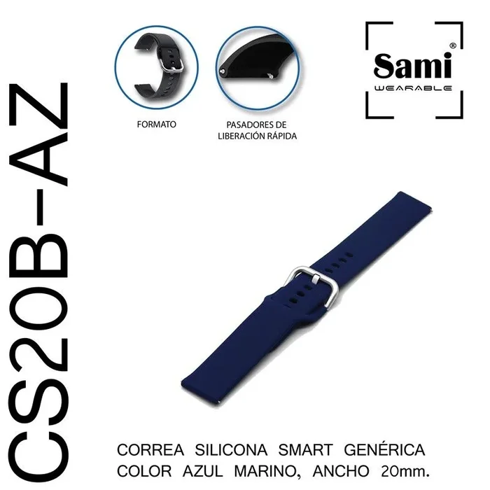Correa compatible smartwatch 20mm c/pasador azul