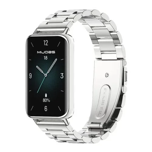 Correa de Acero Inoxidable Mijobs para Honor Band 9 de Tres Cuentas (Plateada)