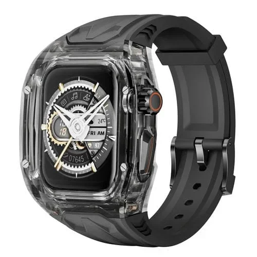 Correa de Caja Híbrida TPU para Apple Watch Se 2023 44mm (Negro Claro Negro)