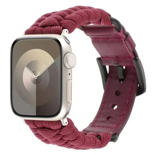 Correa de Cuero Genuino para Apple Watch Series 4 44mm (Rojo Vino)