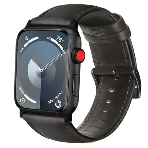 Correa de Cuero Genuino para Apple Watch Series 7 45mm (Marrón Oscuro)