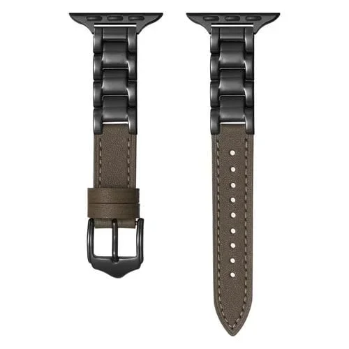 Correa de Cuero para Apple Watch Series 4 44mm con Hebilla Cerámica (Gris Pardo + Negro)