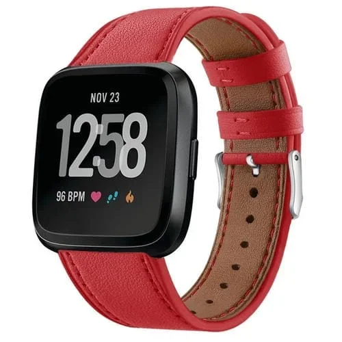 Correa de cuero para Fitbit Versa 2 Versa Versa Lite con hebilla redonda (Rojo)