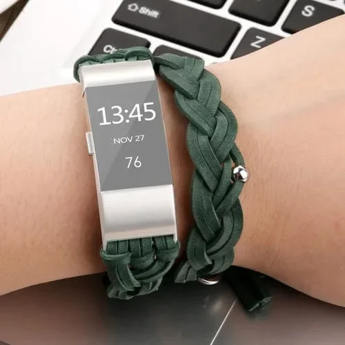 Correa de Cuero Tejido para Fitbit Charge 2 (Verde)