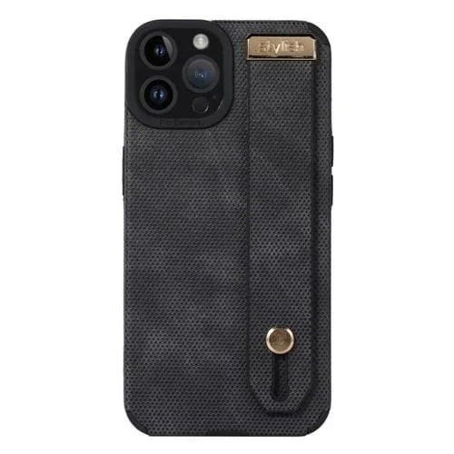 Correa de Muñeca TPU Funda de Cuero para iPhone 13 Pro (Negro)
