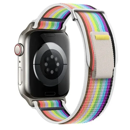 Correa de Nailon Doble Sección Apple Watch Series 9 41mm (Arcoíris Blanco)