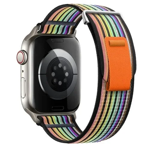 Correa de Nailon Doble Sección para Apple Watch Series 7 45mm (Arcoíris Negro)