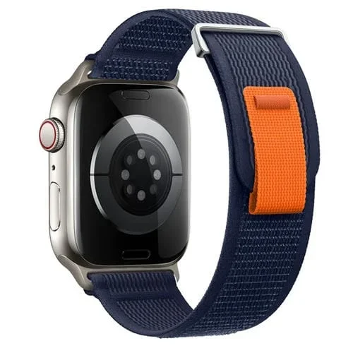 Correa de Nailon para Apple Watch Series 9 45mm con Bucle Doble Sección (Azul Oscuro)
