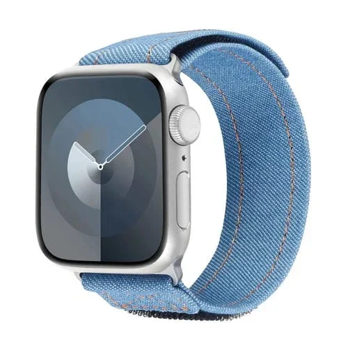 Correa de Nailon Vaquero para Apple Watch SE 44mm con Cierre de Gancho y Bucle (Azul Claro)