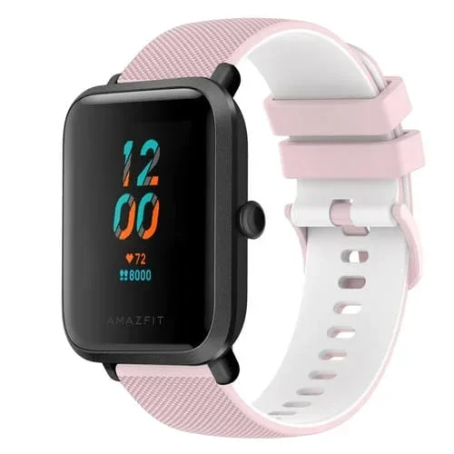 Correa de Reloj Amazfit Bip 20mm Silicona Dos Colores a Cuadros (Rosa + Blanco)