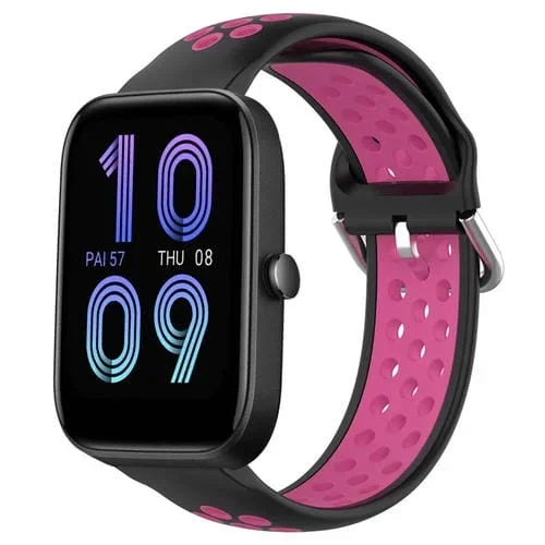 Correa de Reloj Amazfit Bip3 20mm Silicona Deportiva Perforada (Negro + Rojo Rosa)