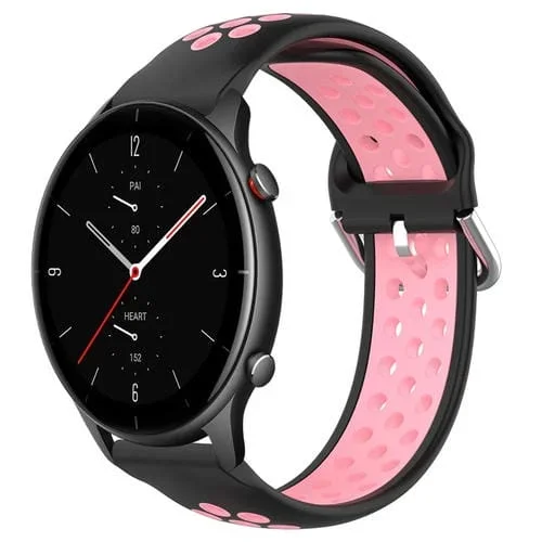 Correa de Reloj Amazfit GTR 2E 22mm Silicona Deportiva Transpirable Perforada (Negro + Rosa)